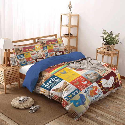 Cute Chicken Bedding set, Chicken Mom King Size Bedding Set, Chicken Dandel Soft Duvet Cover Set, Chicken Bedding Set, Gifts for Chicken