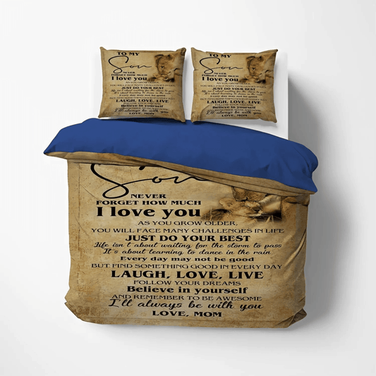 Awesome Son Queen Size Bedding Set, Lion Soft Duvet Cover Set, Mother Mother Band King Size Bedding Set, Mom To Son Lion Bedding Set, Gifts for Son