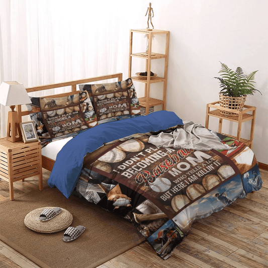 Baseball Soft Duvet Cover Set, Mother Mother Queen Size Bedding Set, Im Proud Baseball Mom Bedding Set, Gifts for Mother