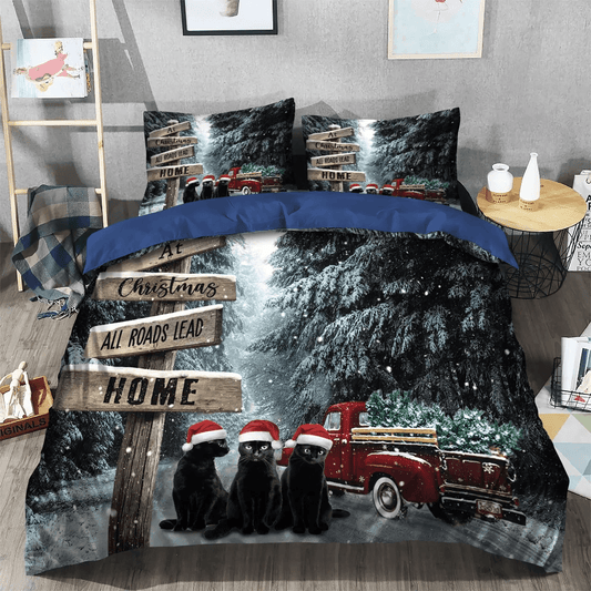 Personalized 3-piece Duvet Cover Bedding Set Black Cat Nsn Transparent Bedding set, Halloween Black Cat Spiral King Size Bedding Set, Black Cat Forestway Bedding Set, Gifts for Black Cat