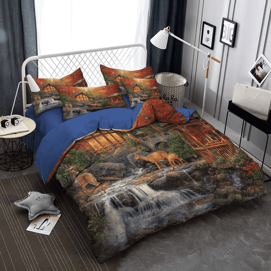 American Flag Deer Hunting Queen Size Bedding Set, A Righteous Man Goes Hunting Soft Duvet Cover Set, Hunting Bedding Set, Gifts for Hunting