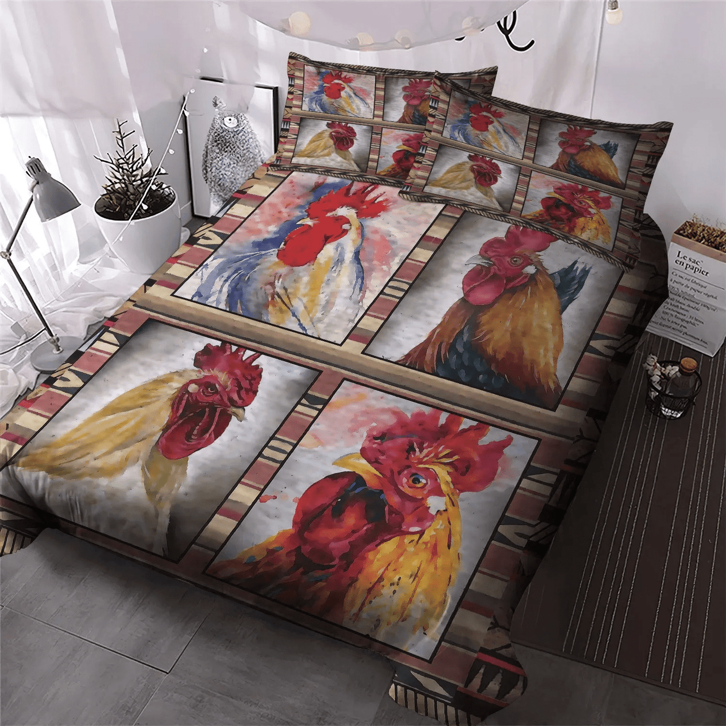 Cute Rooster Design Your Own Soft Duvet Cover Set, Chicken Mom Bedding set, Rooster Chicken Bedding Set, Gifts for Chicken