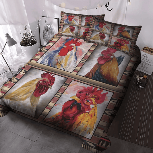 Cute Rooster Design Your Own Soft Duvet Cover Set, Chicken Mom Bedding set, Rooster Chicken Bedding Set, Gifts for Chicken