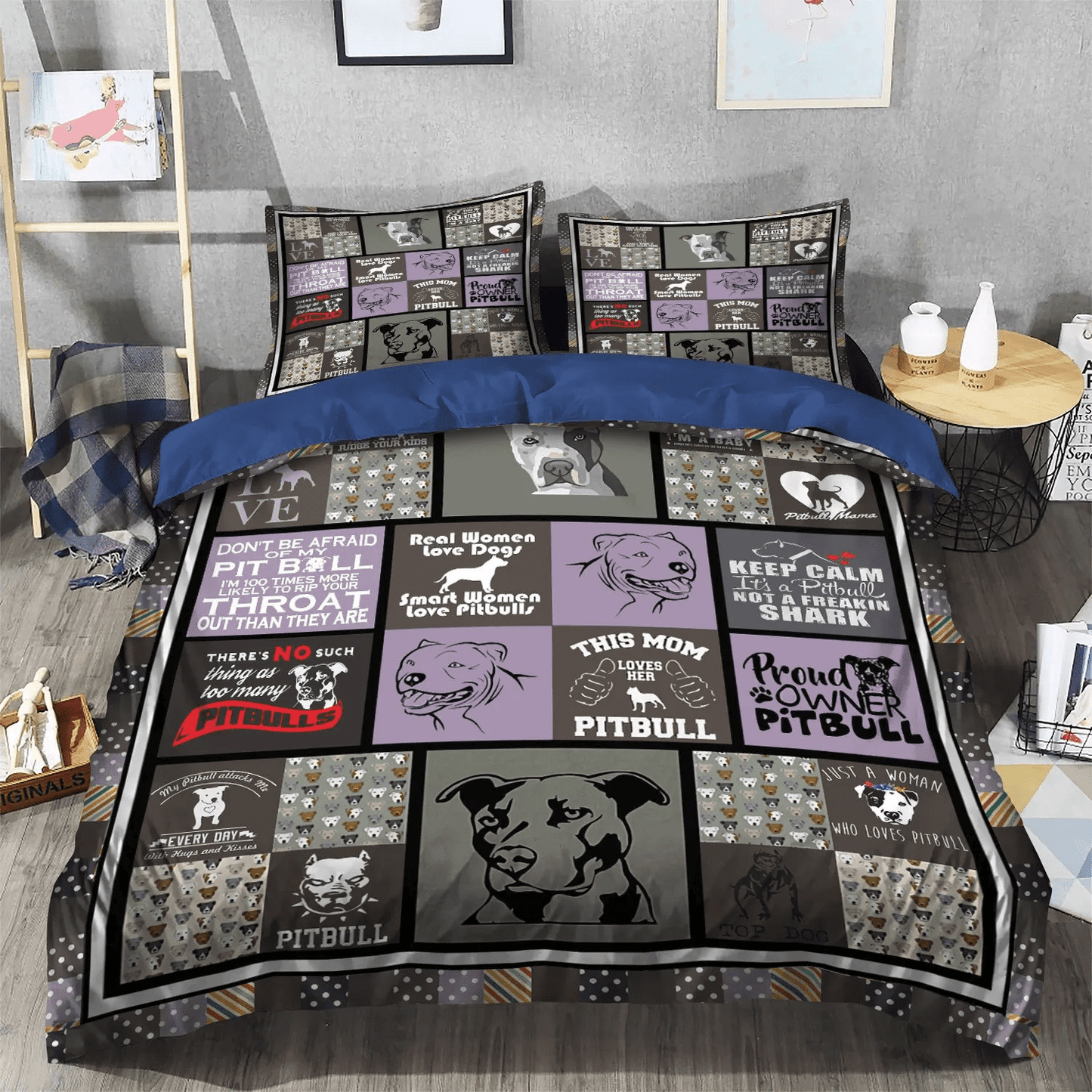 Blue Nose Pitbull Soft Duvet Cover Set, Pitbull King Size Bedding Set, Pitbull Dog Bedding set, Pitbull Bedding Set, Gifts for Pitbull