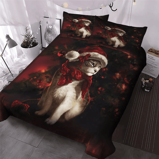 Personalized 3-piece Duvet Cover Bedding Set  Cat Paw Bedding set, Merry Christmas Quotes King Size Bedding Set, Christmas Queen Size Bedding Set, Christmas Cat Bedding Set, Gifts for Christmas