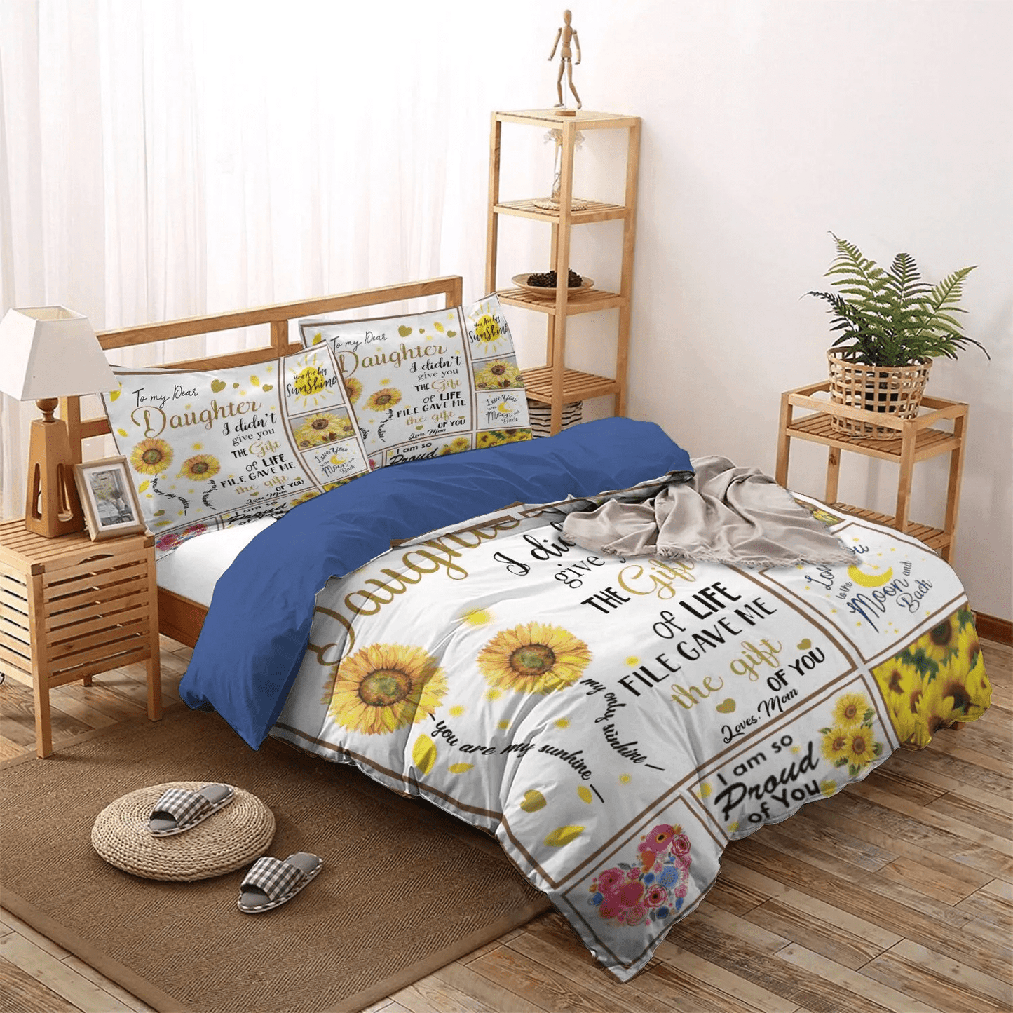 Daughters Queen Size Bedding Set, Giraffes Make My Daughter Happy Soft Duvet Cover Set, To My Dear Daughter Bedding Set, Gifts for Daughter