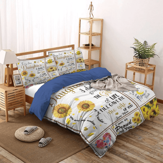 Daughters Queen Size Bedding Set, Giraffes Make My Daughter Happy Soft Duvet Cover Set, To My Dear Daughter Bedding Set, Gifts for Daughter