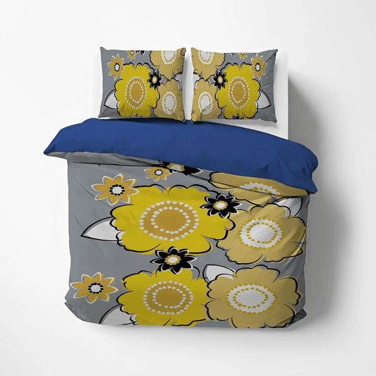 Gray Wolves King Size Bedding Set, Gray Soft Duvet Cover Set, Virah Bella Summer Gray Yellow NHM Bedding Set, Gifts for Gray