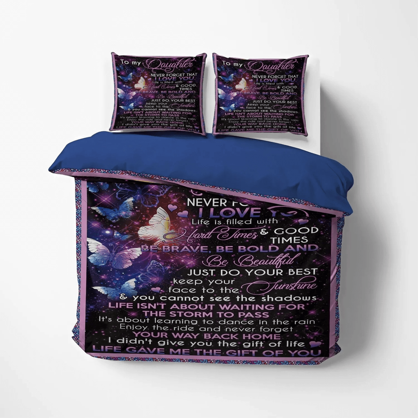 Daughters Soft Duvet Cover Set, Giraffes Make My Daughter Happy King Size Bedding Set, To My Daughter Purple Bedding Set, Gifts for Daughter