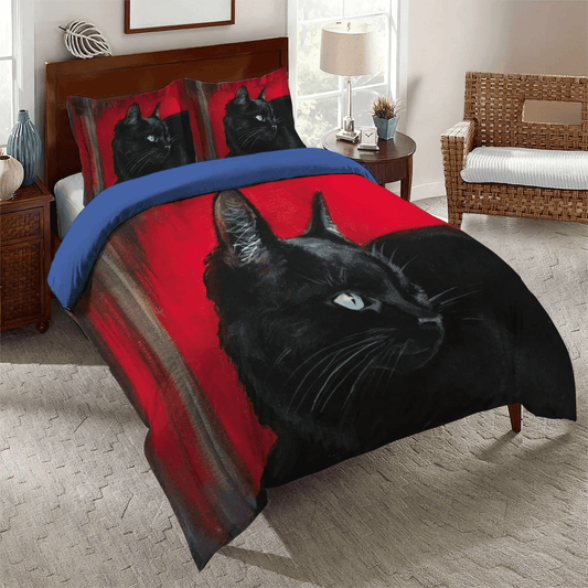 Black Cat Nsn Transparent Queen Size Bedding Set, Black Cat Foals Soft Duvet Cover Set, Black Cat Bedding Set, Gifts for Black Cat