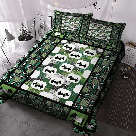 Scottie Dog King Size Bedding Set, Christmas Lights Scottie Funny Soft Duvet Cover Set, Scottie Dogs Bedding Set, Gifts for Scottie Dog