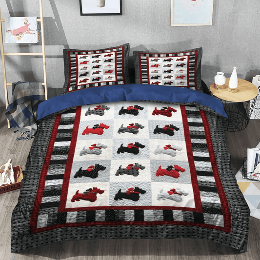 Scottie Pippen King Size Bedding Set, Christmas Lights Scottie Funny Soft Duvet Cover Set, Scottie Dog Bedding Set, Gifts for Scottie Dog