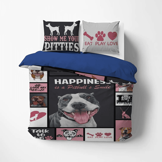 Cute Sleeping Chibi Dog Queen Size Bedding Set, Pitbull Dog Soft Duvet Cover Set, Pitbull Dog LTTL Bedding Set, Gifts for Pitbull