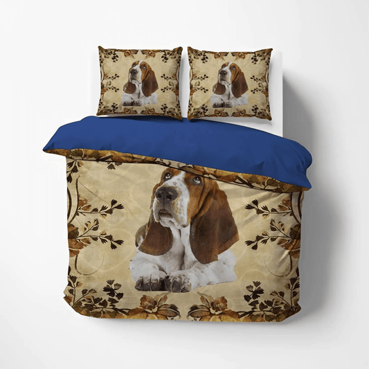 Basset Hound Lover Soft Soft Duvet Cover Set, Dog Basset Hound White King Size Bedding Set, Basset Hound Vintage Bedding Set, Gifts for Basset Hound