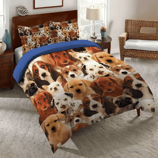 Chibi Dog Chibi Dog Chibi Dog Chibi Dog Soft Duvet Cover Set, Doggo Queen Size Bedding Set, Dog King Size Bedding Set, Dogs Bedding Set, Gifts for Dog