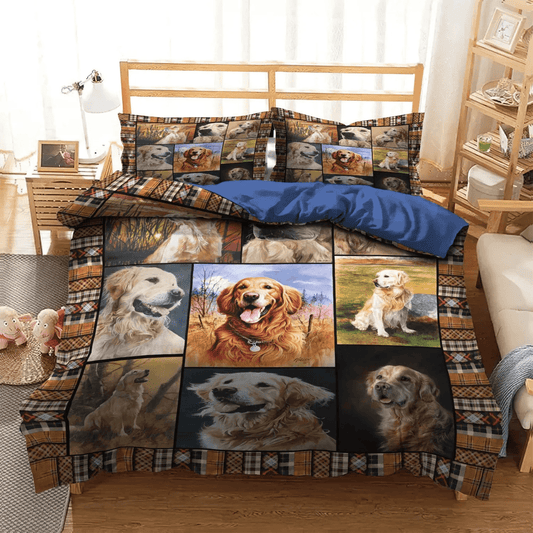Golden Retriever Dog Queen Size Bedding Set, Golden Soft Duvet Cover Set, Golden Retriever Bedding set, Golden Retrie Bedding Set, Gifts for Golden