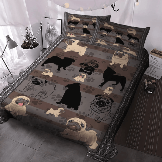 Funny Pug Dog Queen Size Bedding Set, Pug Bedding set, Pug Lover Soft Duvet Cover Set, Cute Pug King Size Bedding Set, Pug Bedding Set, Gifts for Pug