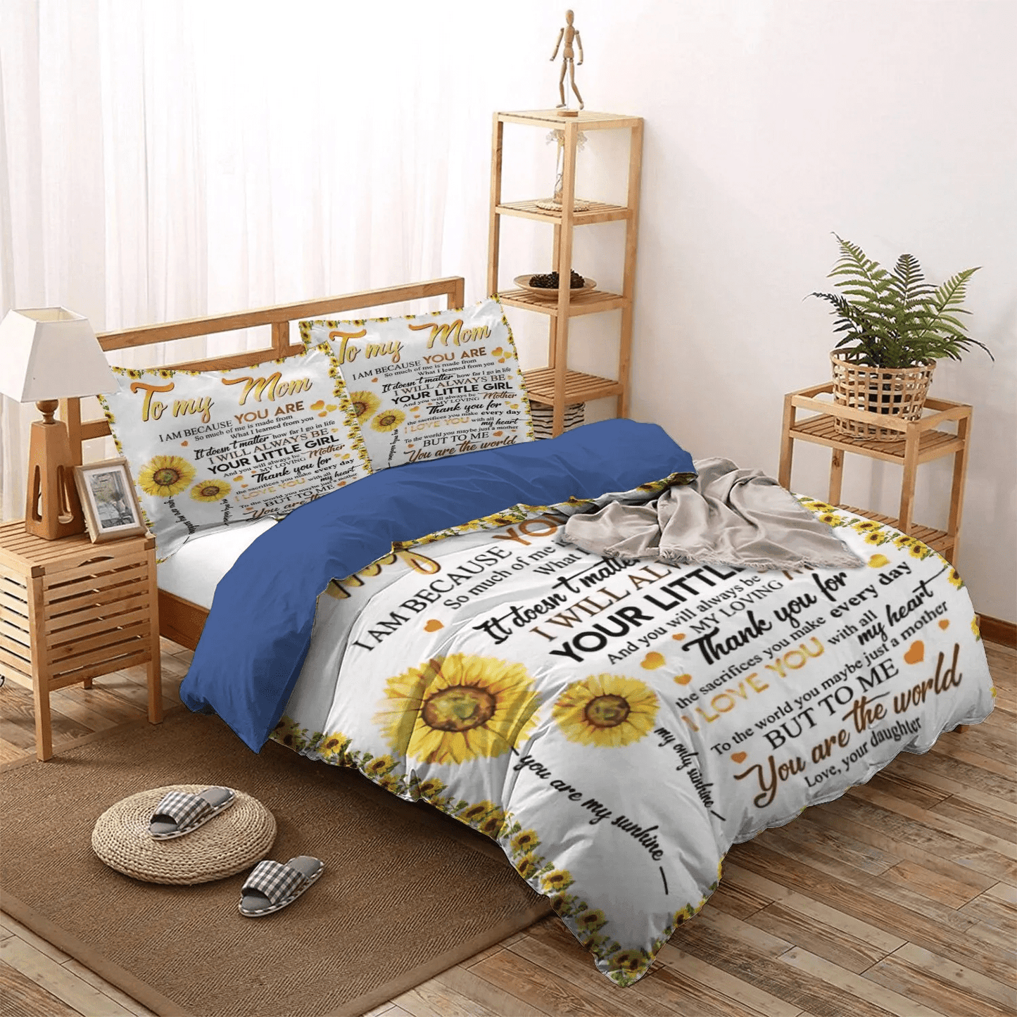 Daughters Soft Duvet Cover Set, Flowers King Size Bedding Set, Sunflower Daughter To My Mom You Are My Sunshine Bedding Set, Gifts for Mother