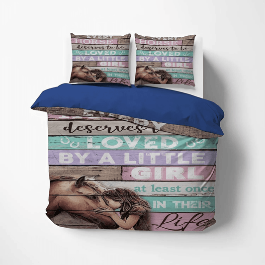 Galloping Horse Soft Duvet Cover Set, Colorful Horse Queen Size Bedding Set, Horse Loved By Little Girl Bedding Set, Gifts for Horse
