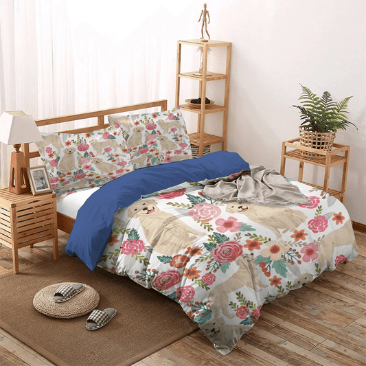 Golden Retrieve Mom Queen Size Bedding Set, Flower Girl Soft Duvet Cover Set, Golden Retriever And Flower Bedding Set, Gifts for Flower