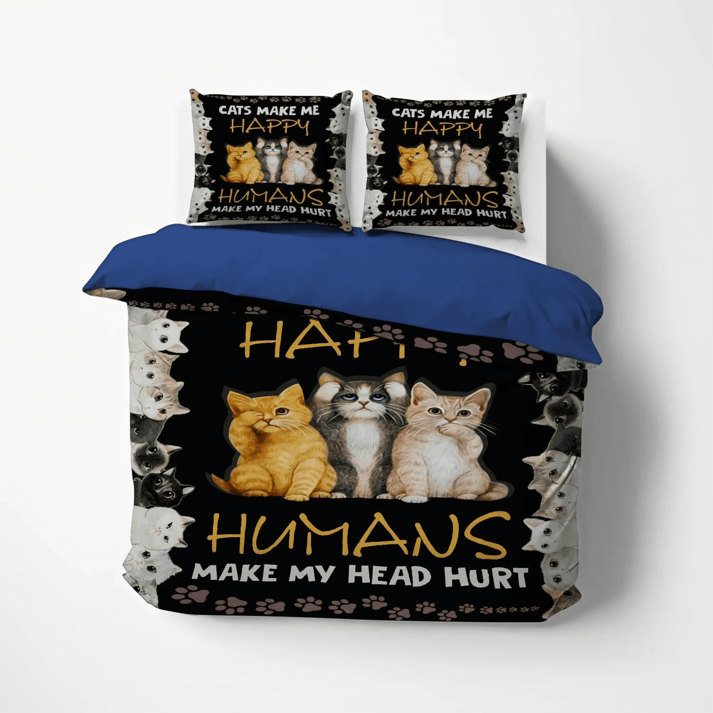 Cat Tracks Soft Duvet Cover Set, Cat Paw Queen Size Bedding Set, Cat King Size Bedding Set, Cats Bedding Set, Gifts for Cat