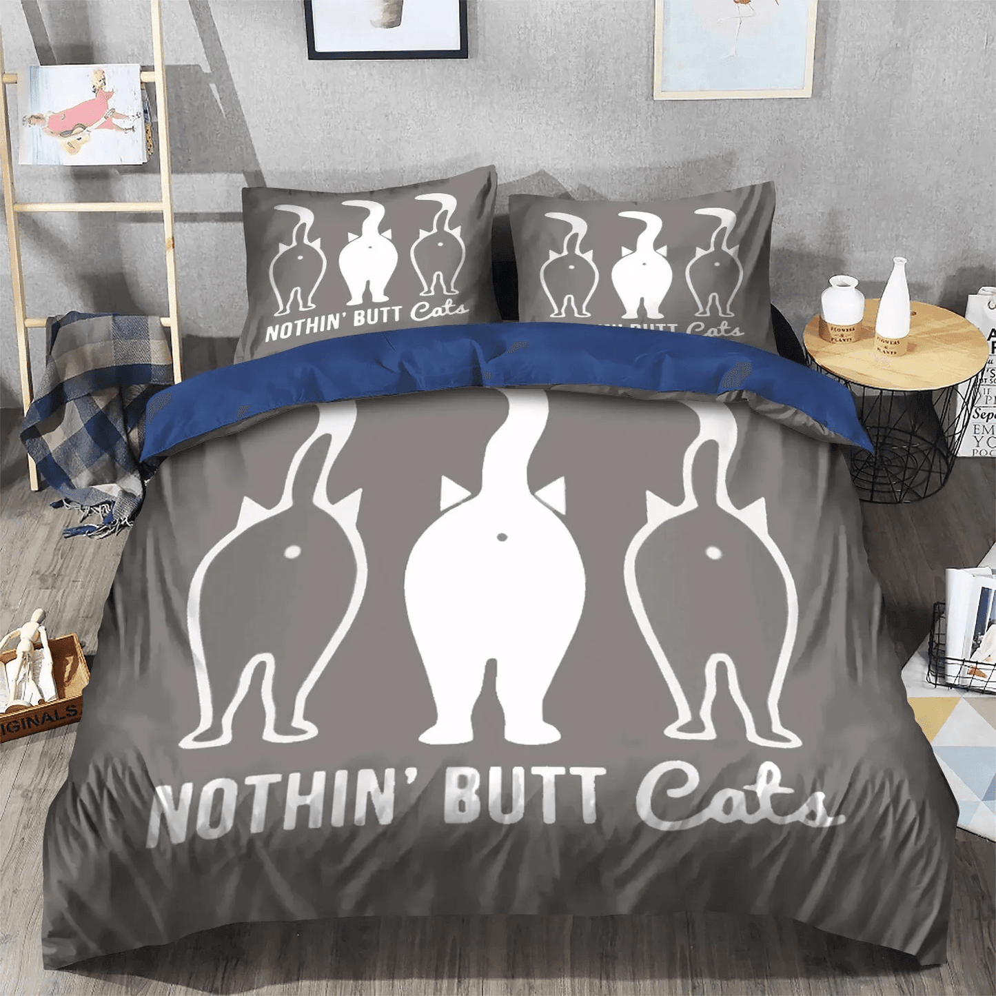 Cat Soft Duvet Cover Set, Cat Paw Bedding set, Cat Tracks Queen Size Bedding Set, Cats Butt Bedding Set, Gifts for Cat