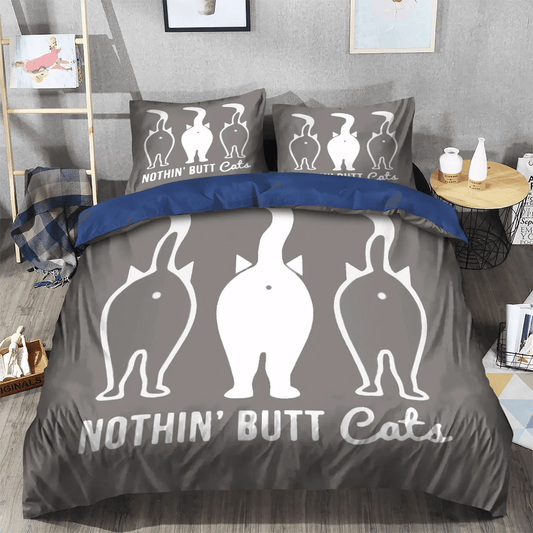 Cat Soft Duvet Cover Set, Cat Paw Bedding set, Cat Tracks Queen Size Bedding Set, Cats Butt Bedding Set, Gifts for Cat