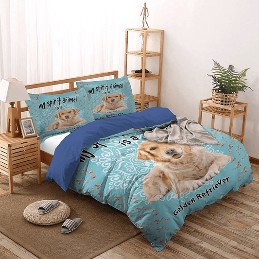 Golden Retriever King Size Bedding Set, Golden Soft Duvet Cover Set, Golden Retriever Dog Bedding set, Golden Retrie Bedding Set, Gifts for Golden