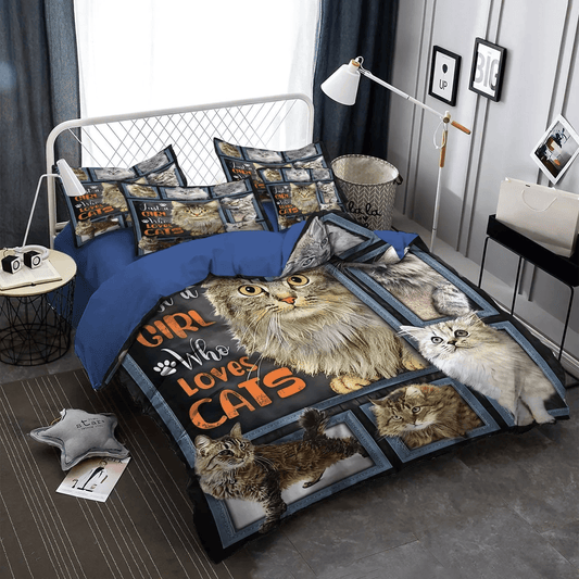Cat Paw Soft Duvet Cover Set, Cat Tracks Bedding set, Cat King Size Bedding Set, Cat Just A Girl Loves Cats Bedding Set, Gifts for Cat