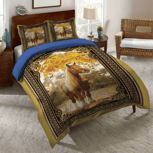 Colorful Horse Queen Size Bedding Set, Abstract Horse Soft Duvet Cover Set, Horse In Motion King Size Bedding Set, Horse Bedding Set, Gifts for Horse