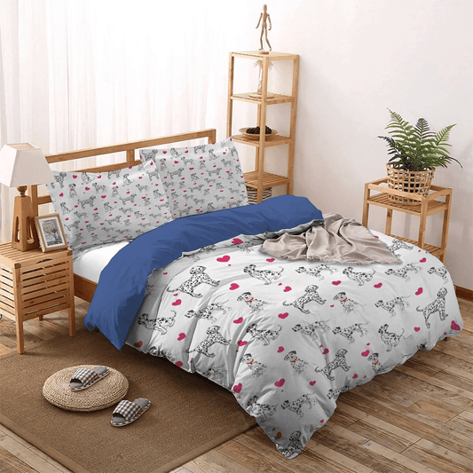 Dalmatian Mom Queen Size Bedding Set, Dalmatian Lover Soft Duvet Cover Set, Dalmatian Heart Bedding Set, Gifts for Dalmatian