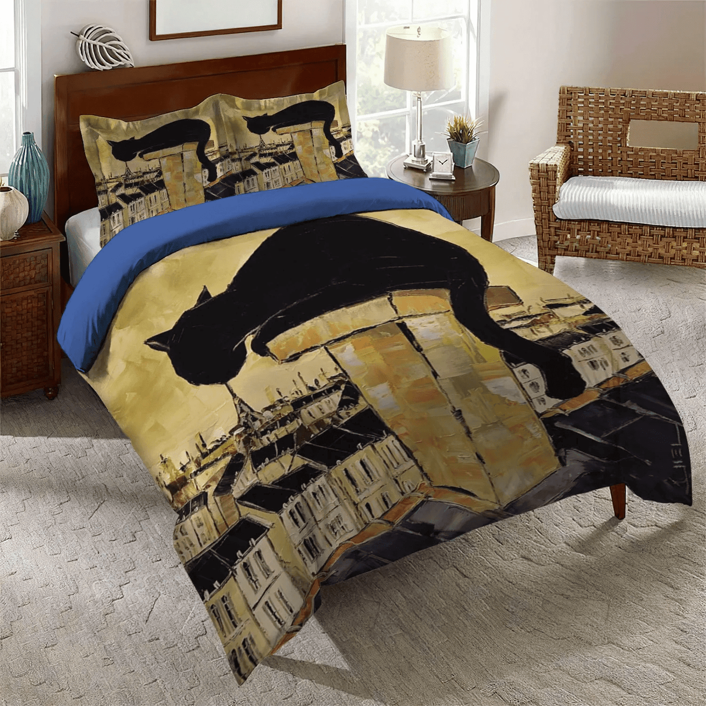 Personalized 3-piece Duvet Cover Bedding Set  Black Cat Nsn Transparent Bedding set, Halloween Black Cat Spiral King Size Bedding Set, Black Cat Bedding Set, Gifts for Black Cat
