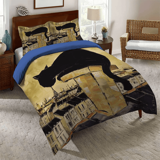 Personalized 3-piece Duvet Cover Bedding Set  Black Cat Nsn Transparent Bedding set, Halloween Black Cat Spiral King Size Bedding Set, Black Cat Bedding Set, Gifts for Black Cat