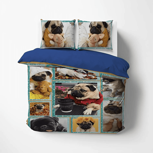 Funny Pug Dog King Size Bedding Set, Pug Queen Size Bedding Set, Cute Pug Soft Duvet Cover Set, Pug NHM Bedding Set, Gifts for Pug