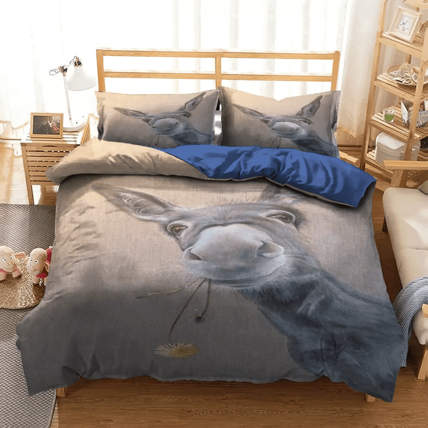 Abstract Horse Queen Size Bedding Set, Flower Girl Soft Duvet Cover Set, Flower Bedding set, A Flower Horse Bedding Set, Gifts for Flower