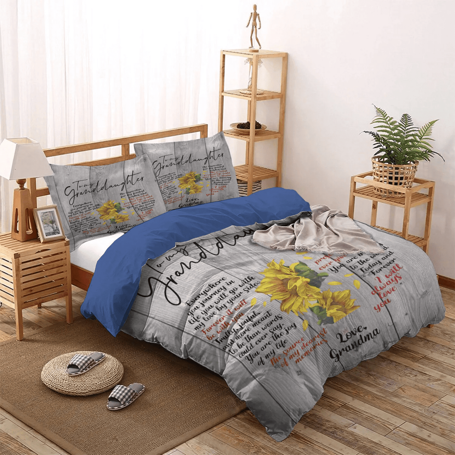 Flowers Soft Duvet Cover Set, Granddaughter Bedding set, Sunflower To My Granddaughter Love Grandma Bedding Set, Gifts for Granddaughter