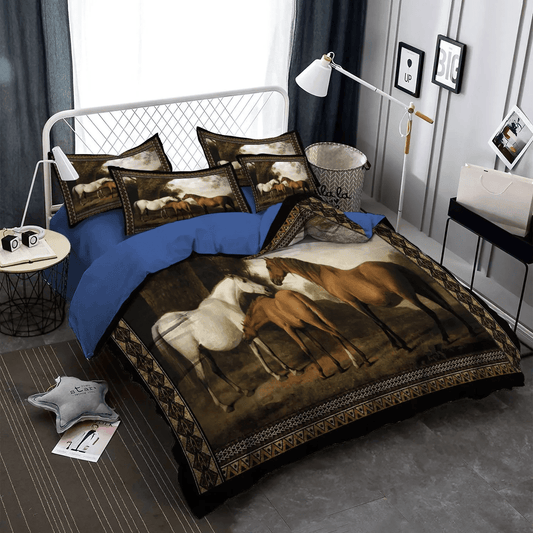 Galloping Horse King Size Bedding Set, Colorful Horse Bedding set, Abstract Horse Soft Duvet Cover Set, Horse Bedding Set, Gifts for Horse
