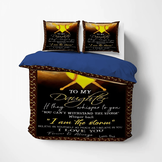 Great Dad Soft Duvet Cover Set, Giraffes Make My Daughter Happy Queen Size Bedding Set, To My Softball Daughter Dad Bedding Set, Gifts for Softball