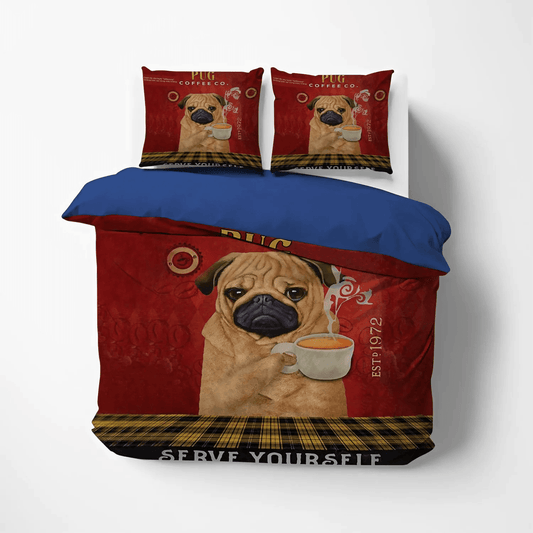 Funny Pug Dog Queen Size Bedding Set, Pug Lover King Size Bedding Set, Cute Pug Soft Duvet Cover Set, Pug Bedding set, Pug Bedding Set, Gifts for Pug