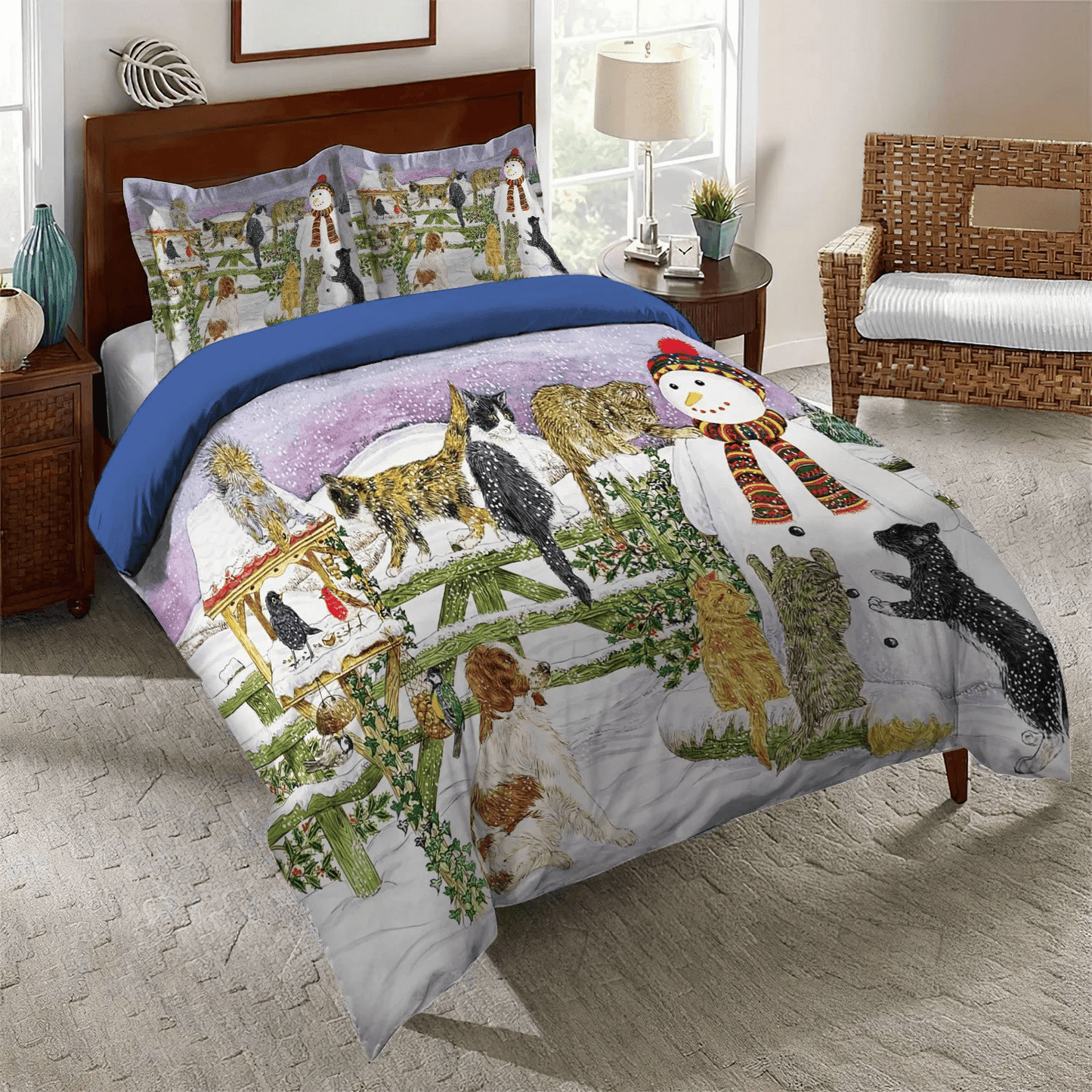 Cat Paw King Size Bedding Set, Art Bedding set, Modern Art Soft Duvet Cover Set, Snowman Cat Art NTNA Bedding Set, Gifts for Art