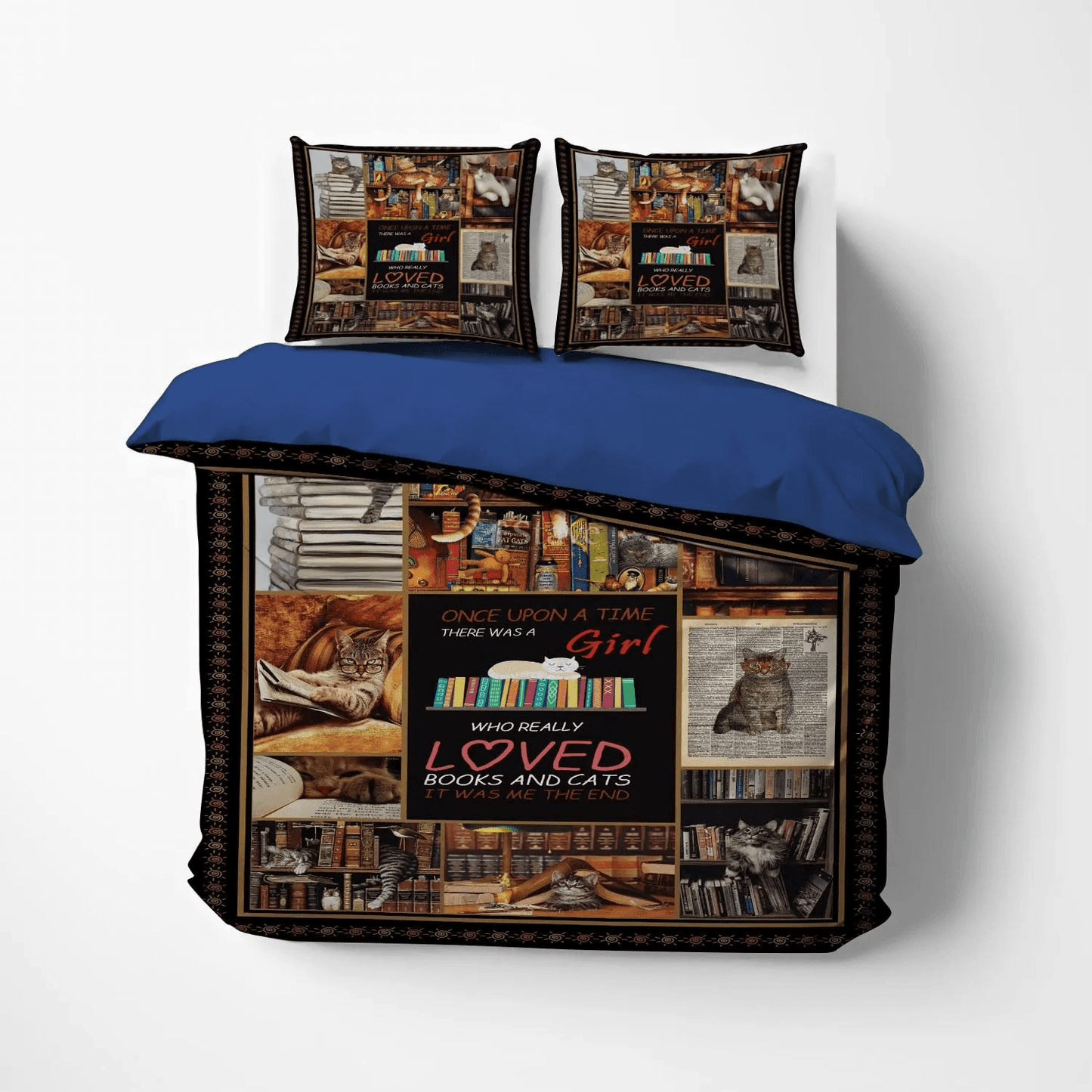 Cat Tracks Bedding set, Cat Paw Soft Duvet Cover Set, Book Reader King Size Bedding Set, Cat And Book Bedding Set, Gifts for Cat