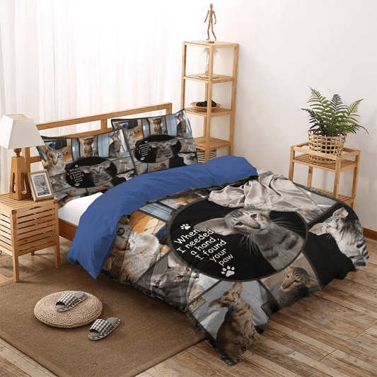 Cat Tracks Bedding set, Cat Soft Duvet Cover Set, Cat Paw King Size Bedding Set, Devon Rex Cat Bedding Set, Gifts for Cat