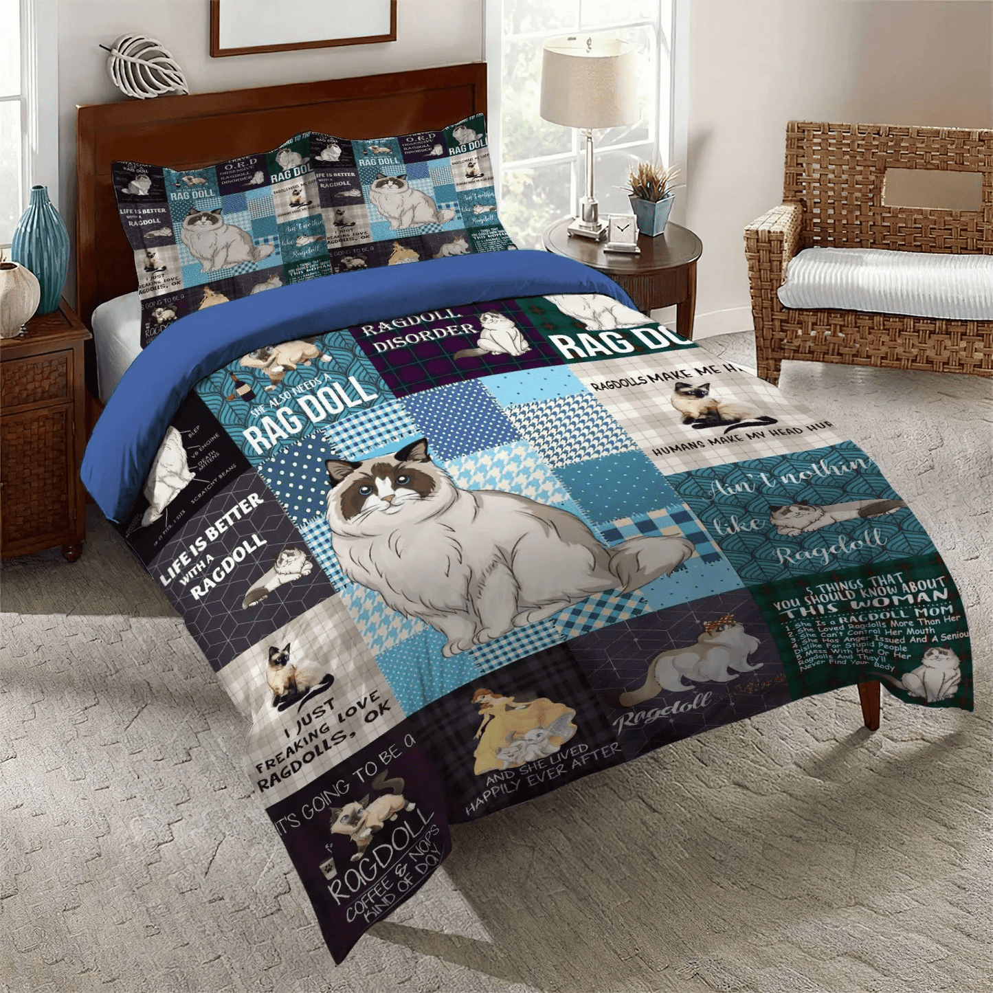 Cat Tracks Queen Size Bedding Set, Ragcoll Kitten Bedding set, Ragdoll Kitten Soft Duvet Cover Set, Ragdoll Cat Bedding Set, Gifts for Cat
