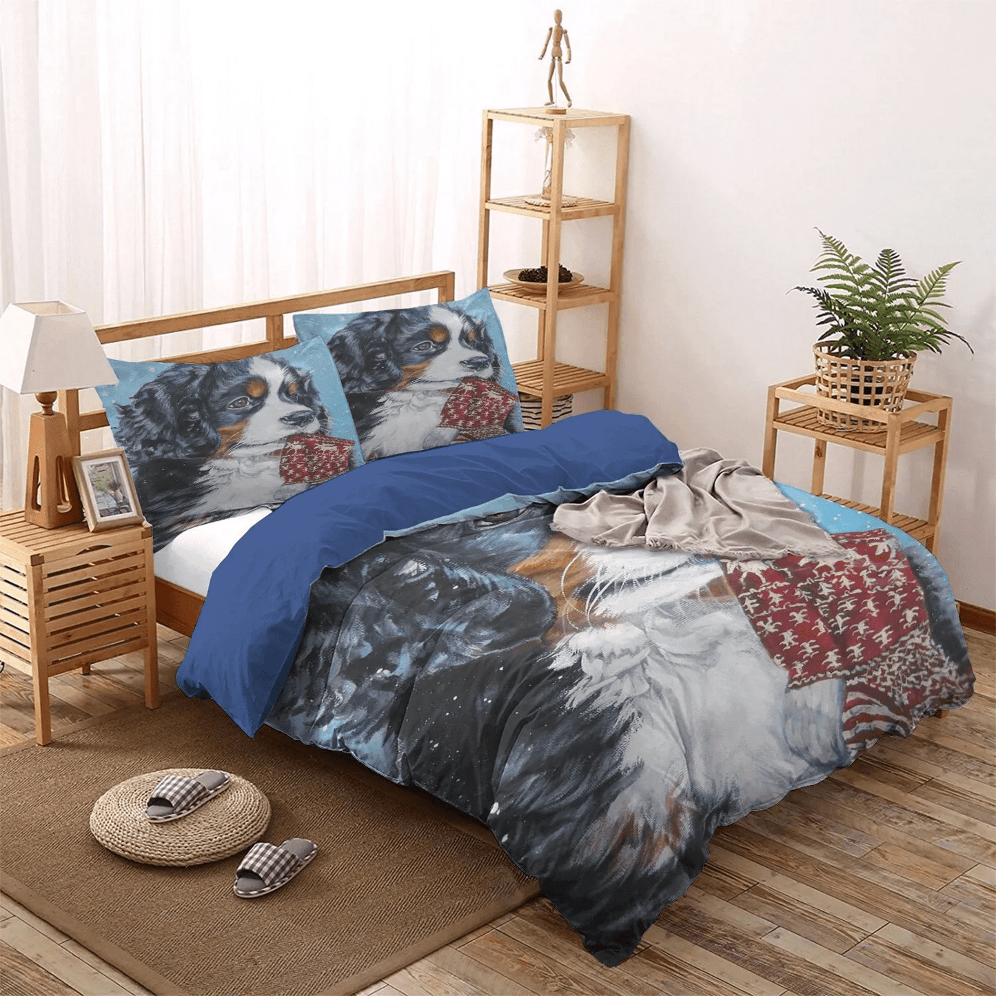 Bernese Mountain Dog Queen Size Bedding Set, Bernese Mountain Soft Duvet Cover Set, Bernese Mountain Dog Bedding Set, Gifts for Bernese Mountain