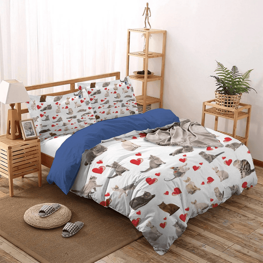 Cat Soft Duvet Cover Set, Cat Tracks King Size Bedding Set, Cat Paw Queen Size Bedding Set, Cat Heart Bedding Set, Gifts for Cat