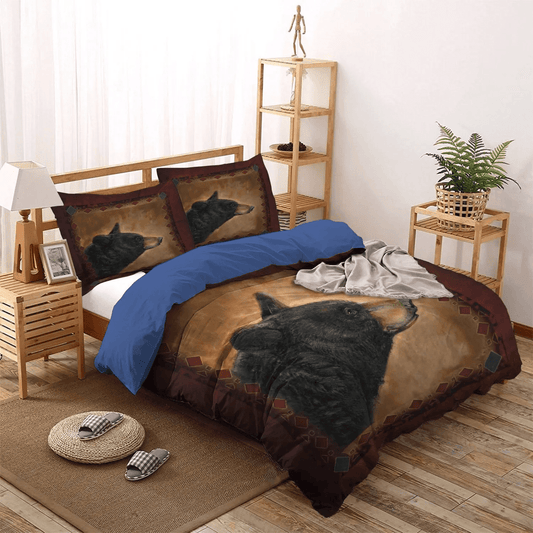Cute Bear Bedding set, Live Love Lodge Soft Duvet Cover Set, Blue Cat Lodge Queen Size Bedding Set, Black Bear Lodge Bedding Set, Gifts for Lodge