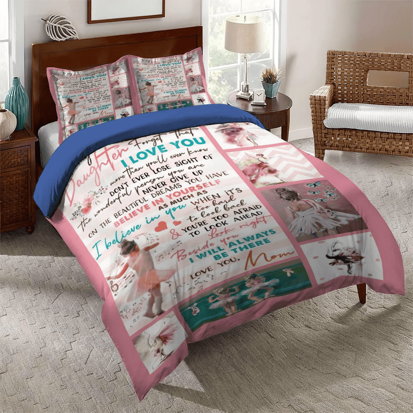 Daughter King Size Bedding Set, Ballet Fan Soft Duvet Cover Set, Ballet To My Daughter Cameron I Will Always Be There Bedding Set, Gifts for Daughter