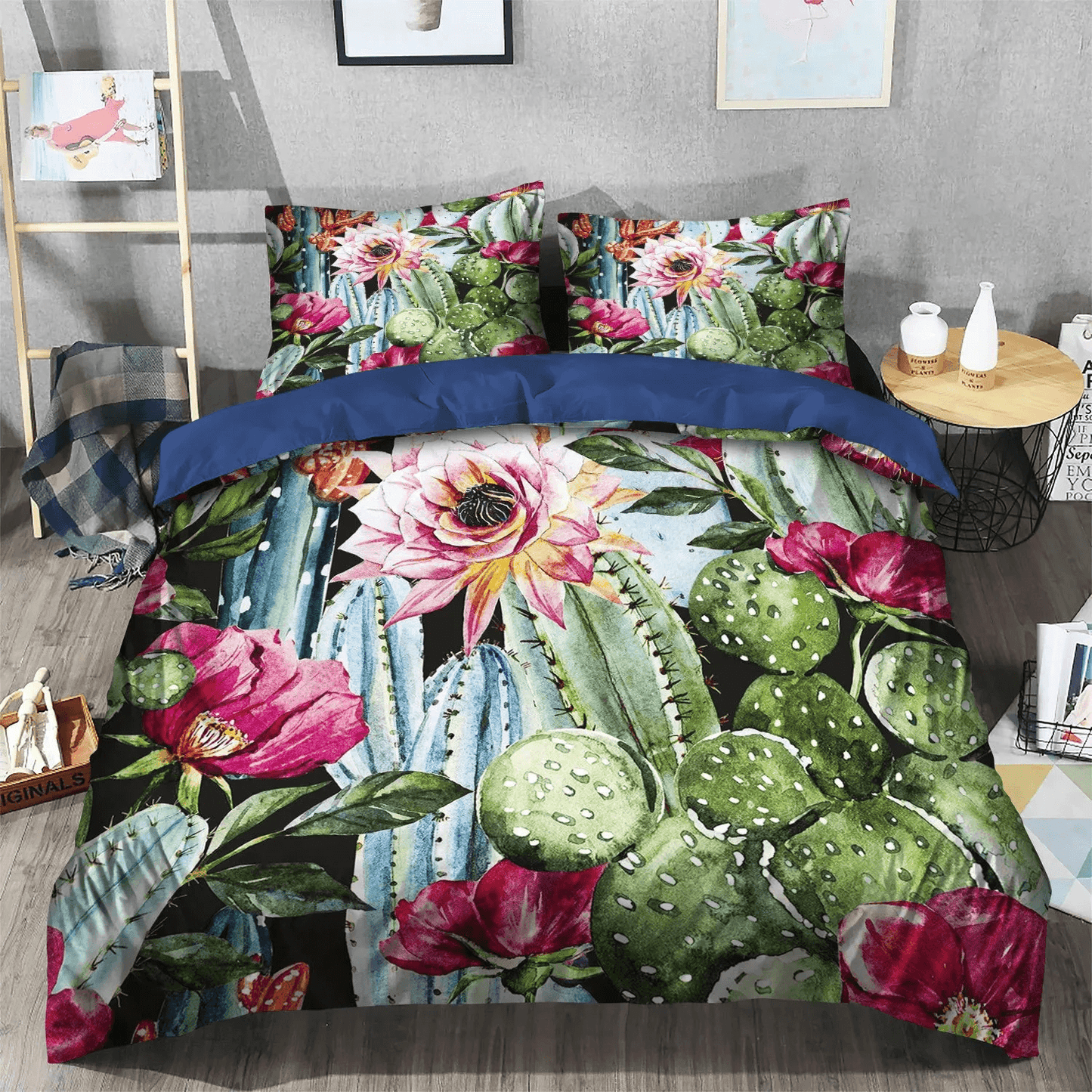 Catcus Funny Cat Soft Duvet Cover Set, Fun Bedding set, Cactus King Size Bedding Set, Funny Cactus Bed Sheets, Gifts for Cactus