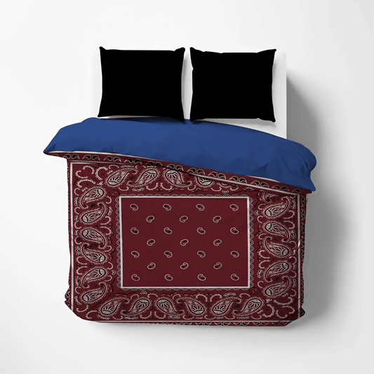 Girls Horse Bandana Soft Duvet Cover Set, Horse Bandana King Size Bedding Set, Burgundy Bandana PTS Bedding Set, Gifts for Bandana