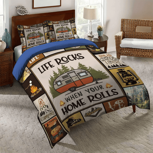 Camping Matching King Size Bedding Set, Family Camping Soft Duvet Cover Set, Camping Life Rocks Bedding Set, Gifts for Camping
